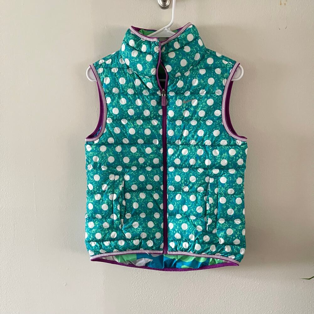 Nike Alliance Reversible Puffer Vest Polka Dot Camo Girls Large L Back to School